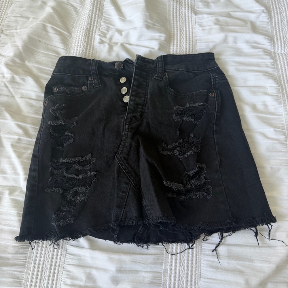 American Eagle Black Distressed Denim Mini Skirt